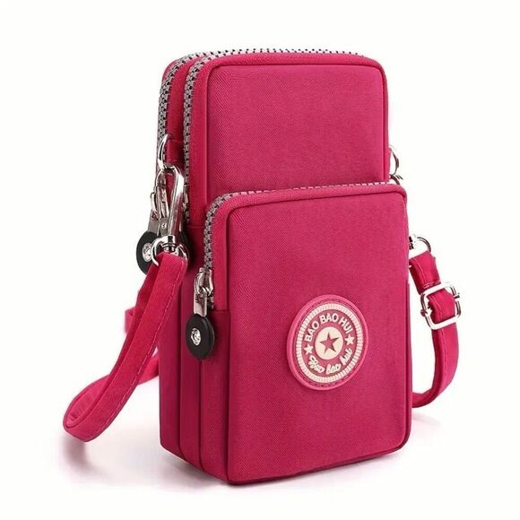 NWT Lightweight Pink Nylon Crossbody bag with adjustable shoulder strap many zip - Picture 1 of 17